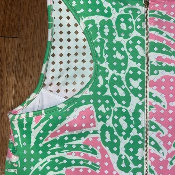 Lilly Pulitzer Perla Pink Laser Cut Scuba Shift Dress Pink and Green - Picture 11 of 13